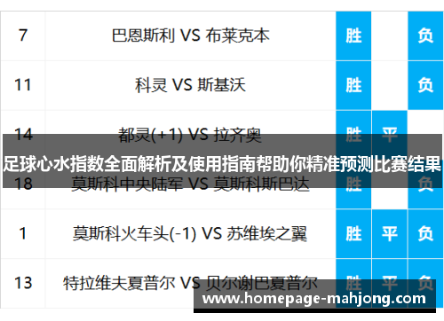 足球心水指数全面解析及使用指南帮助你精准预测比赛结果