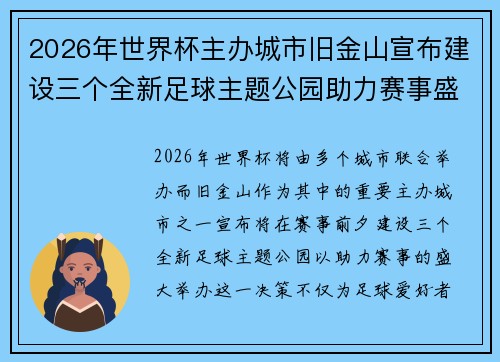 2026年世界杯主办城市旧金山宣布建设三个全新足球主题公园助力赛事盛宴 2026年世界杯主办城市旧金山宣布建设三个全新足球主题公园助力赛事盛宴